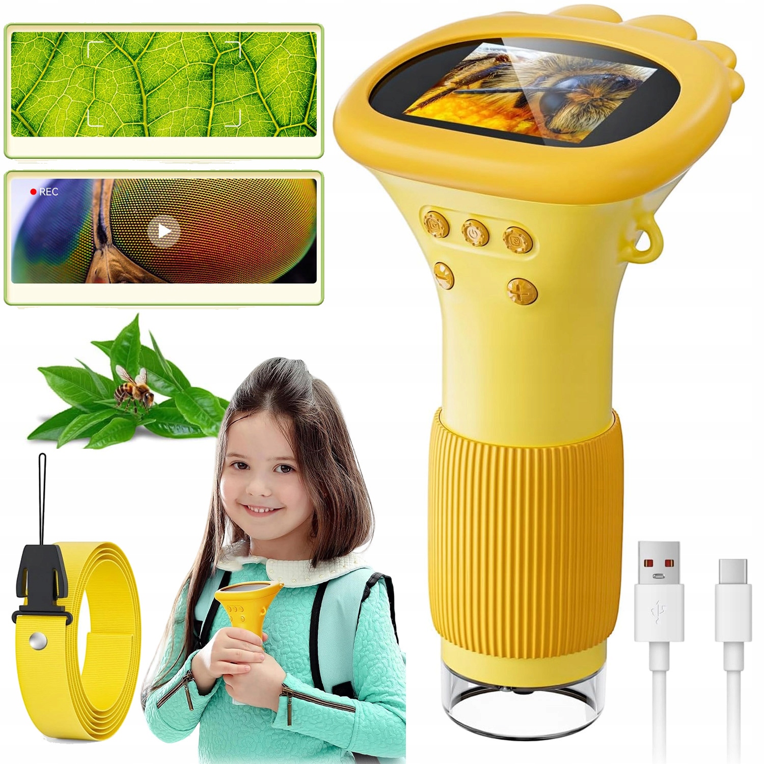 Přenosný Mini Mikroskop Zvětšení 1000 X 2'' Ips Hd Usb Lampa 8 Led