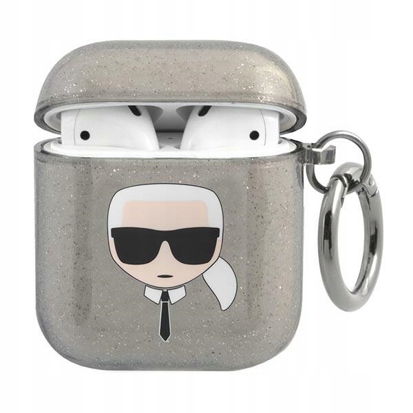 Etui Karl Lagerfeld KLA2UKHGK do AirPods 1/2 czarne z brokatem