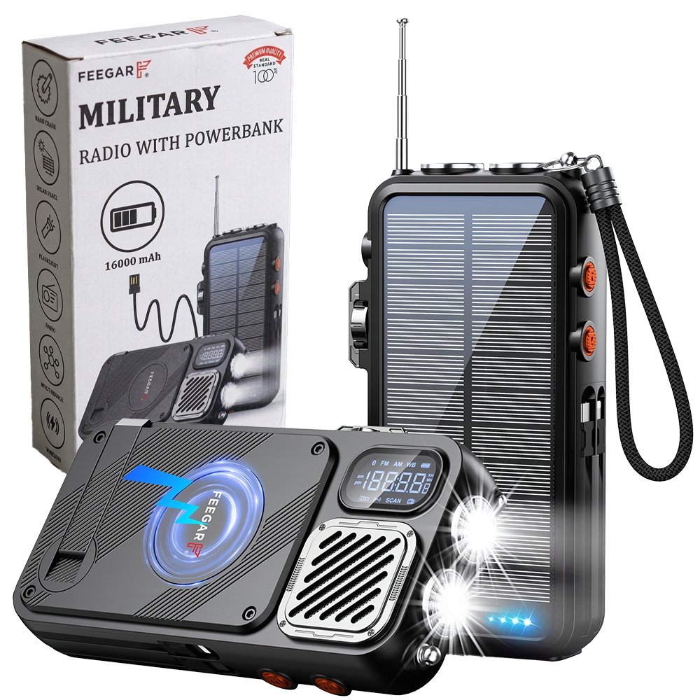 Rádio Přenosná solární powerbanka Feegar 16000mah Bluetooth Stavební IP65