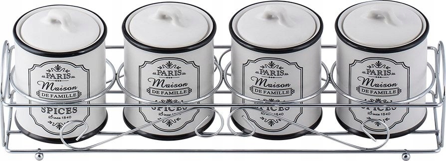 

Komplet 4 pojemników na przyprawy ze stojakiem