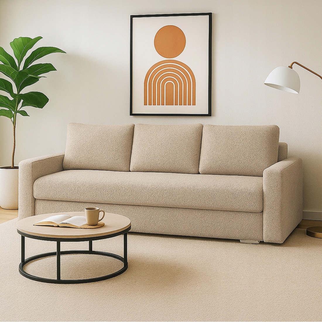 Rozkládací pohovka s funkcí spaní Silver 3 boucle béžová