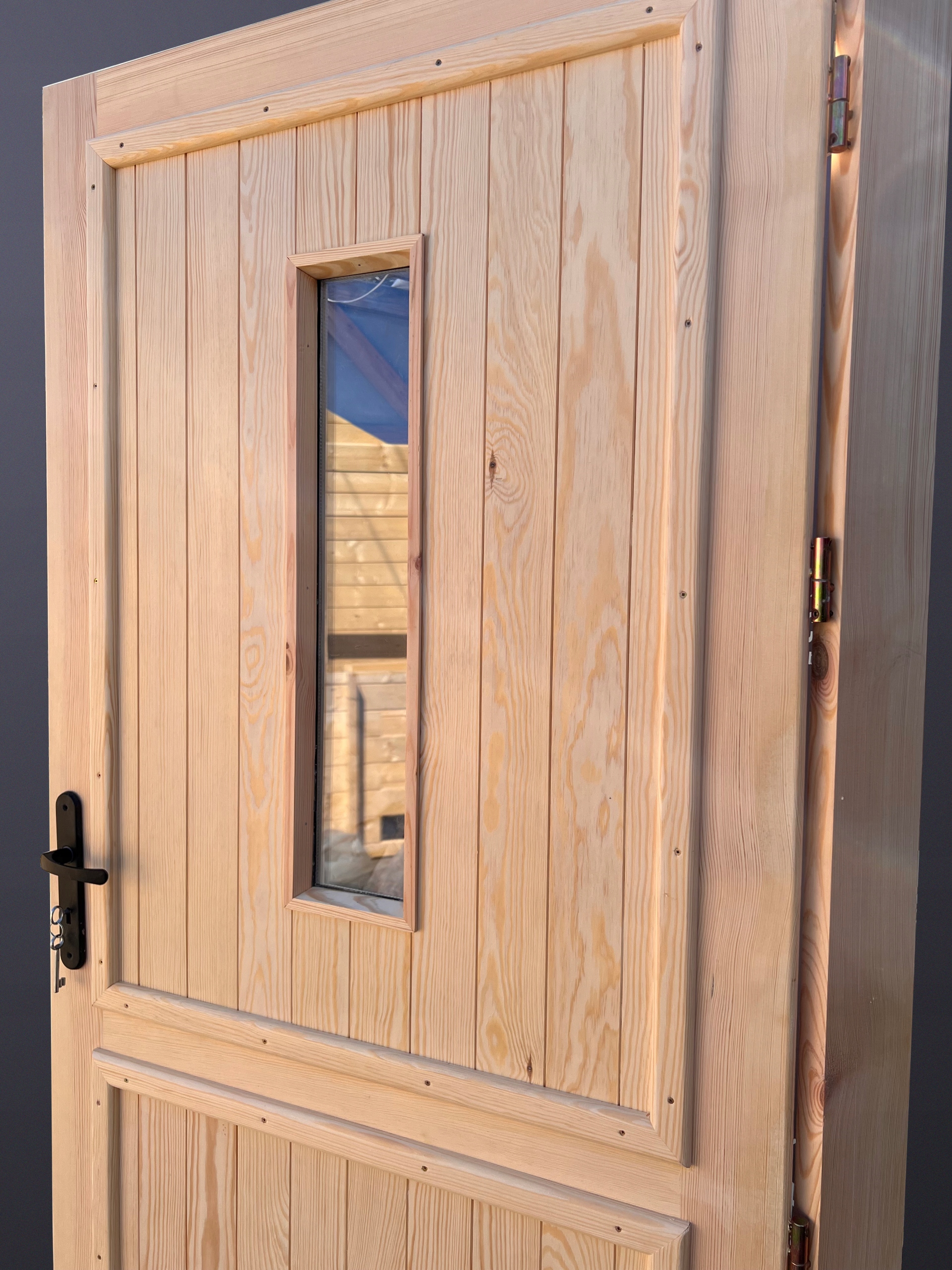 DRZWI ZEWNĘTRZNE OCIEPLANE Z SZYBĄ 100x200 SOSNOWE Typ z przeszkleniem