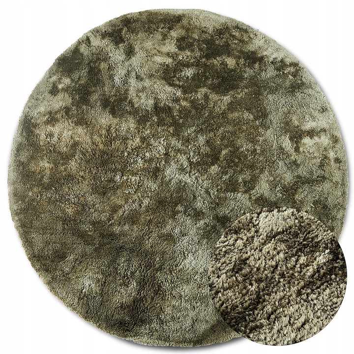 Koberec okrúhly 160 cm plyšový shaggy do obývačky, fľašová zelená