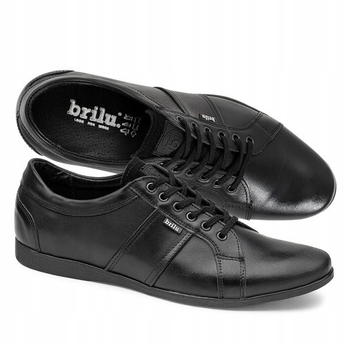 Brilu Polskie Skórzane Męskie Półbuty Casualowe Stiuart Czarne 41