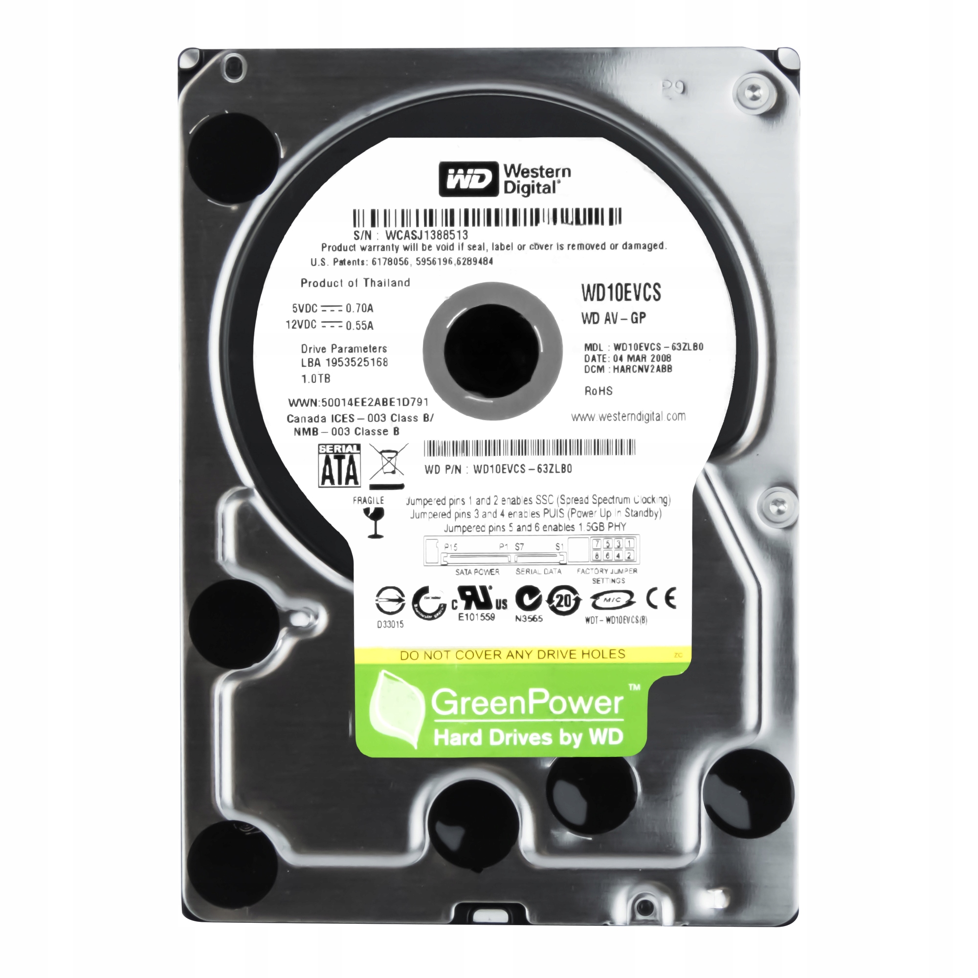 Wd Av-gp 1TB 7,2K 16MB Sata II 3,5'' WD10EVCS