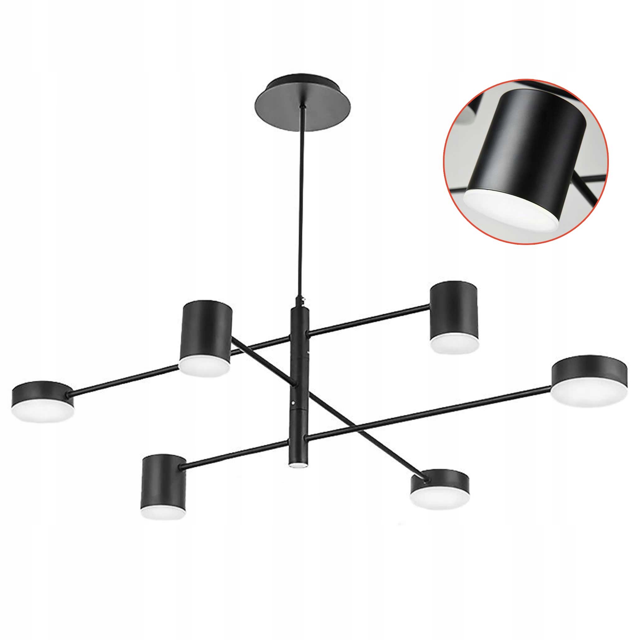 Moderní závěsná Led lampa 76 cm černá 6 ramenná kovová lampa Loft