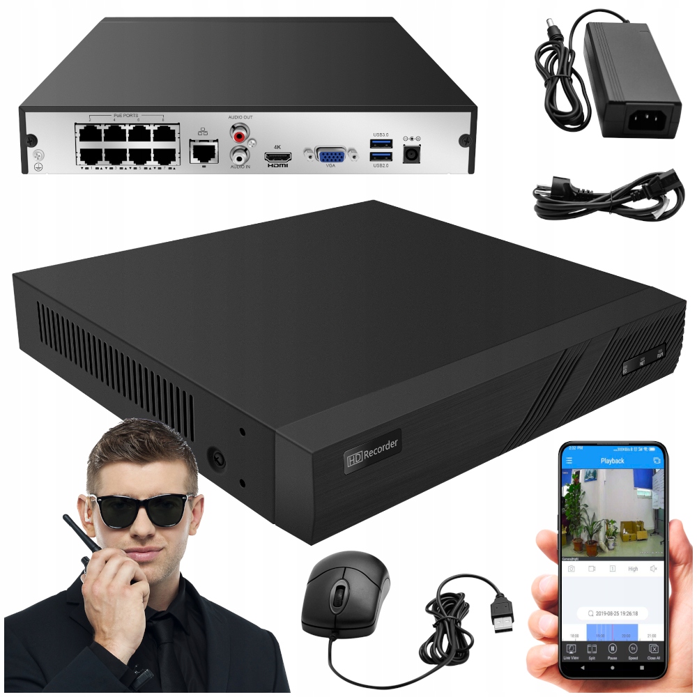ZESTAW DO MONITORINGU REJESTRATOR NVR POE 8 KAMER
