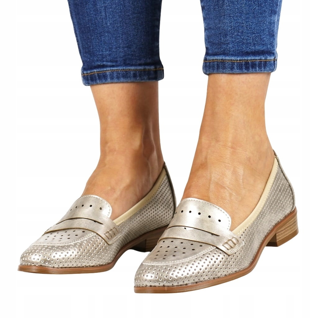 Dámské Polobotky Mokasíny Lehké, Pohodlné, Módní, Elegantní, Zlaté New