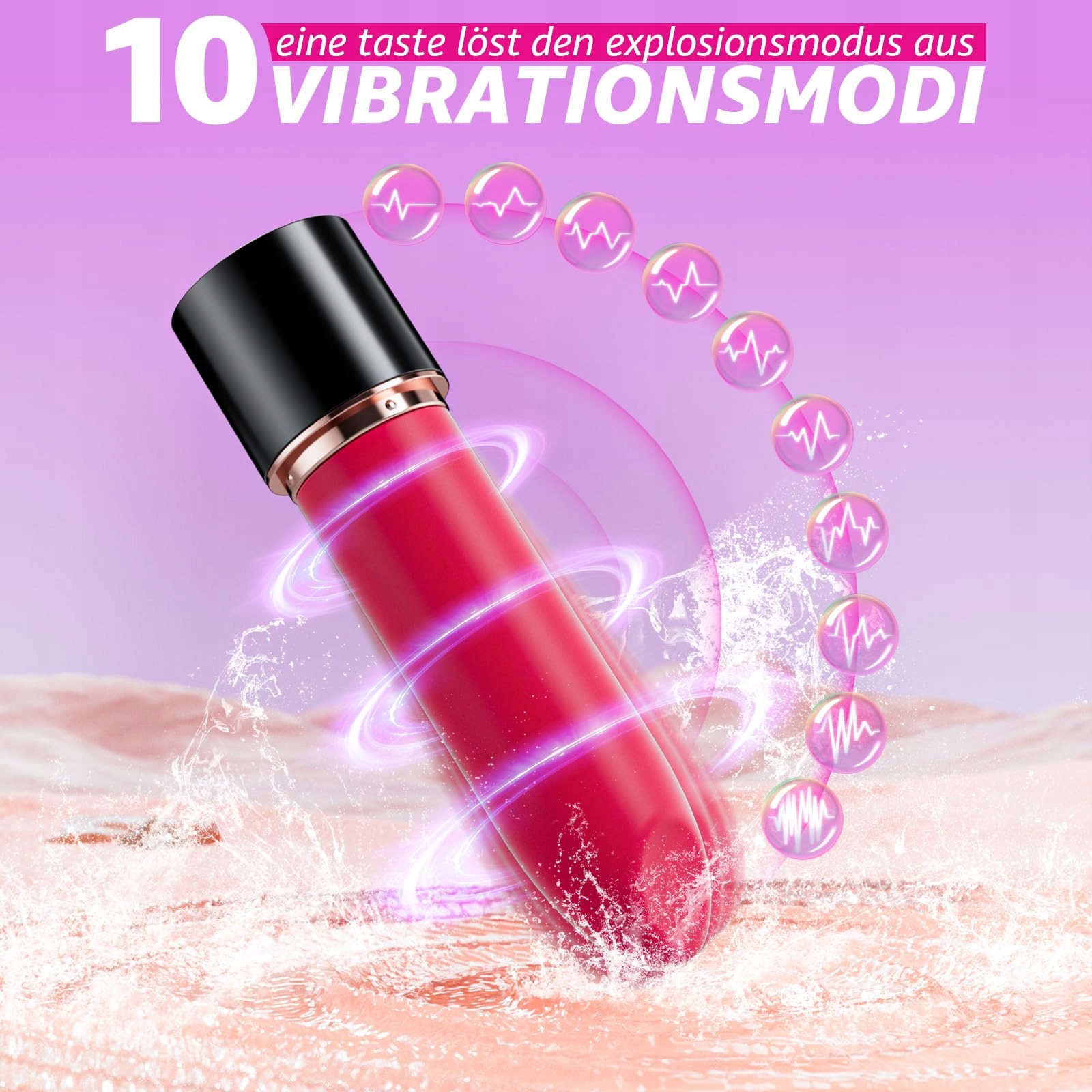 LIPSTICK MINI WIBRATOR DLA KOBIET Z 10 TRYBAMI WIBRACJI SILIKONOWE KOŃCÓWKI — miniatura 8