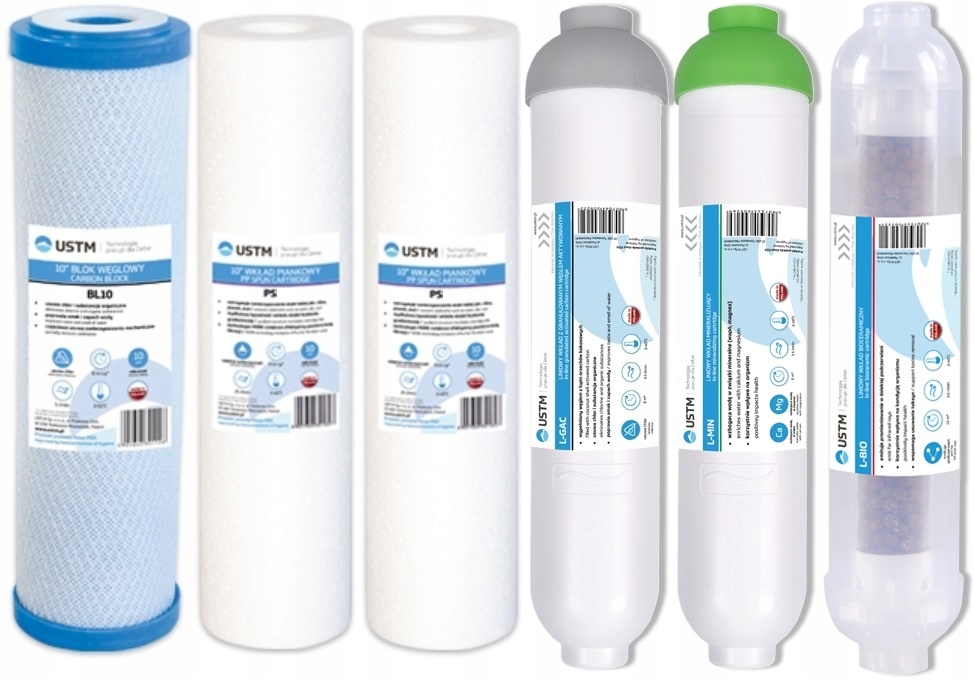 FILTR WODY KOMPLET WKŁADÓW USTM 6 SZT OSMOZA RO 7