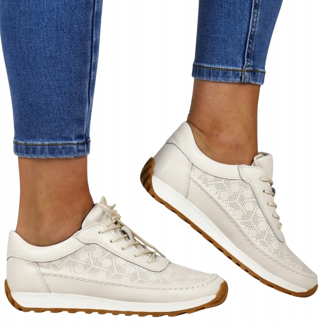 iButy Polobotky Dámské Tenisky Ažurové Kožené Béžové Měkké Pohodlné New