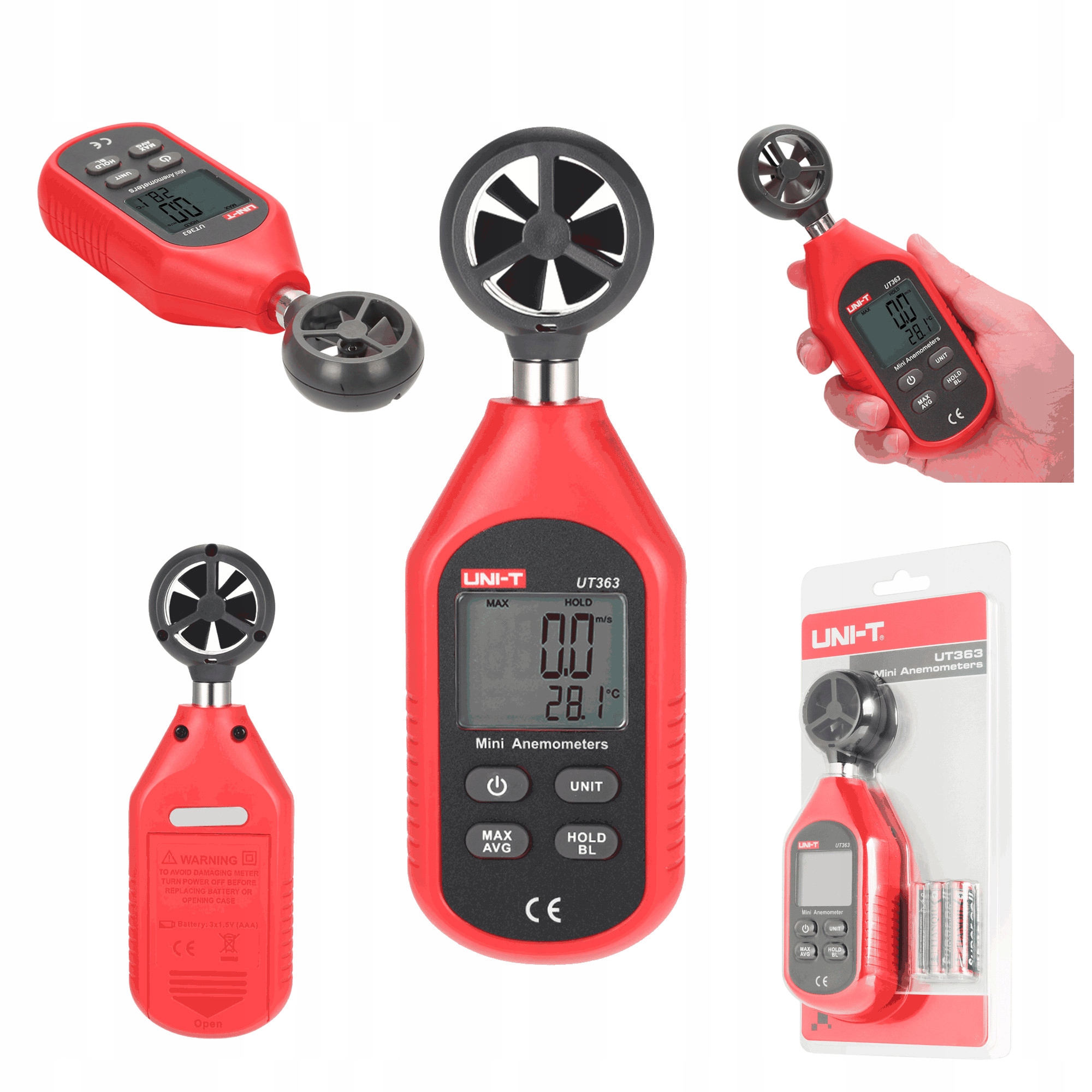 Měřič Větru Uni-t UT363 Digitální Anemometr pro měření rychlosti a teploty