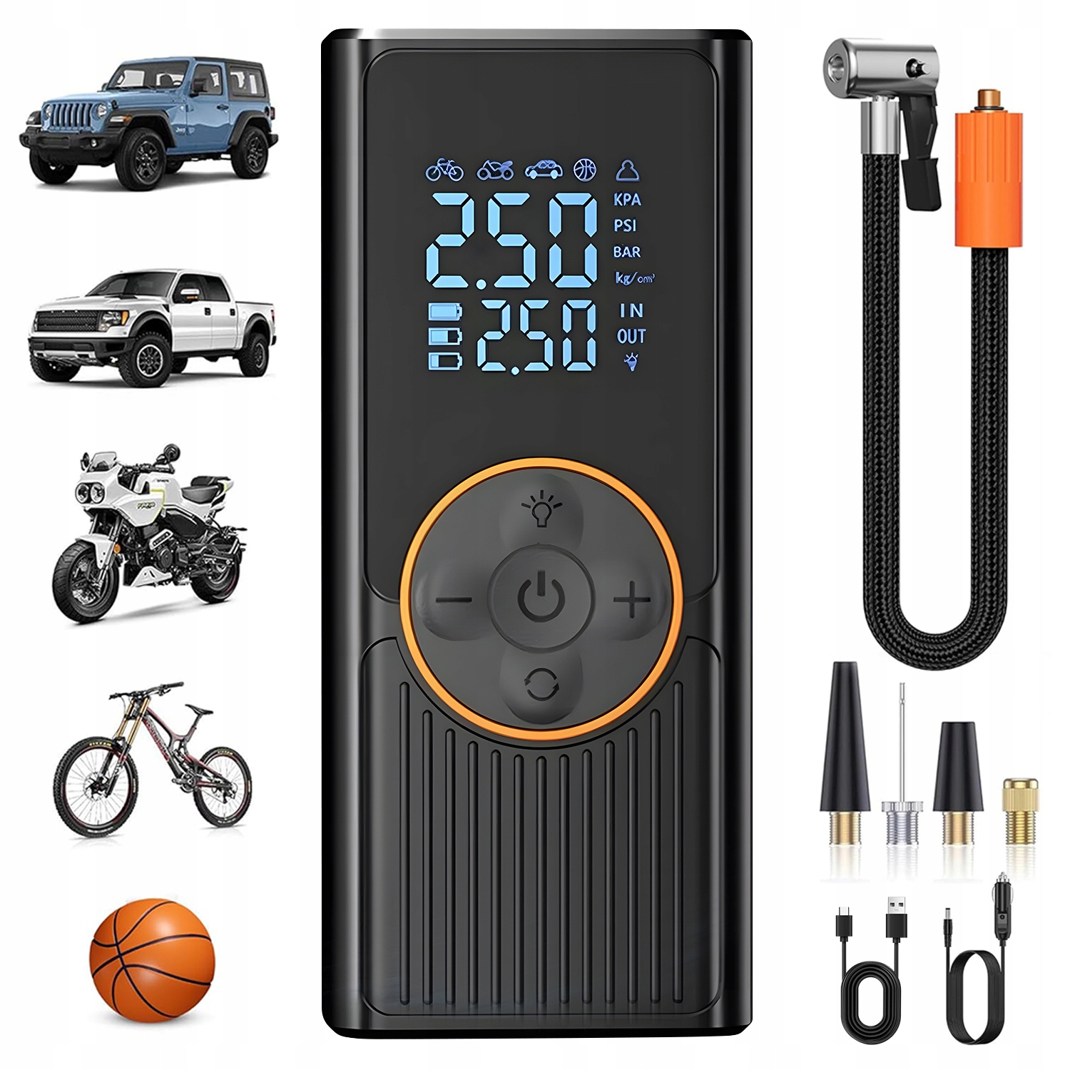 Kompresor Do Auta 3V1 Elektrická Pumpa, Powerbanka, Kompresor 4500 mAh