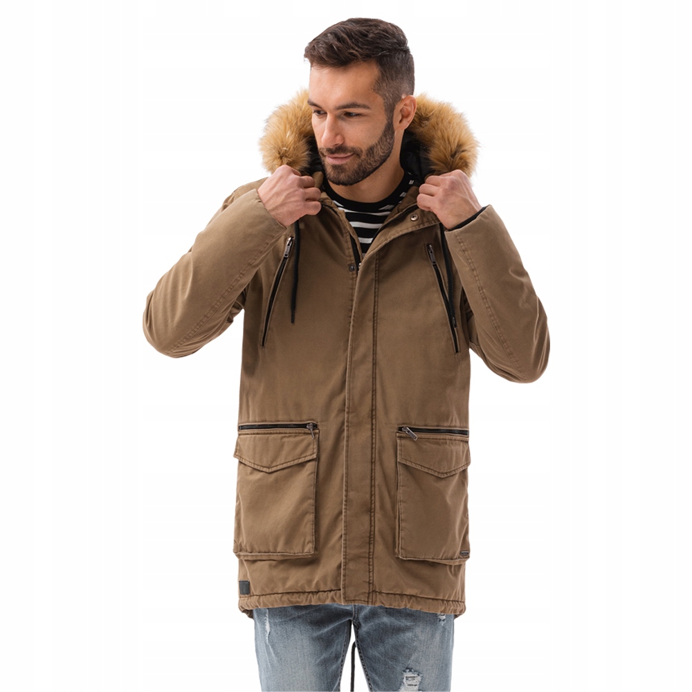 

Kurtka męska zimowa z kapturem C512 beżowa S