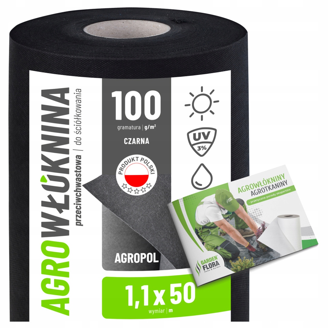 Agrowłóknina Czarna Antychwastowa 1,1X50M Agrotkanina Na Chwasty Gruba 100G