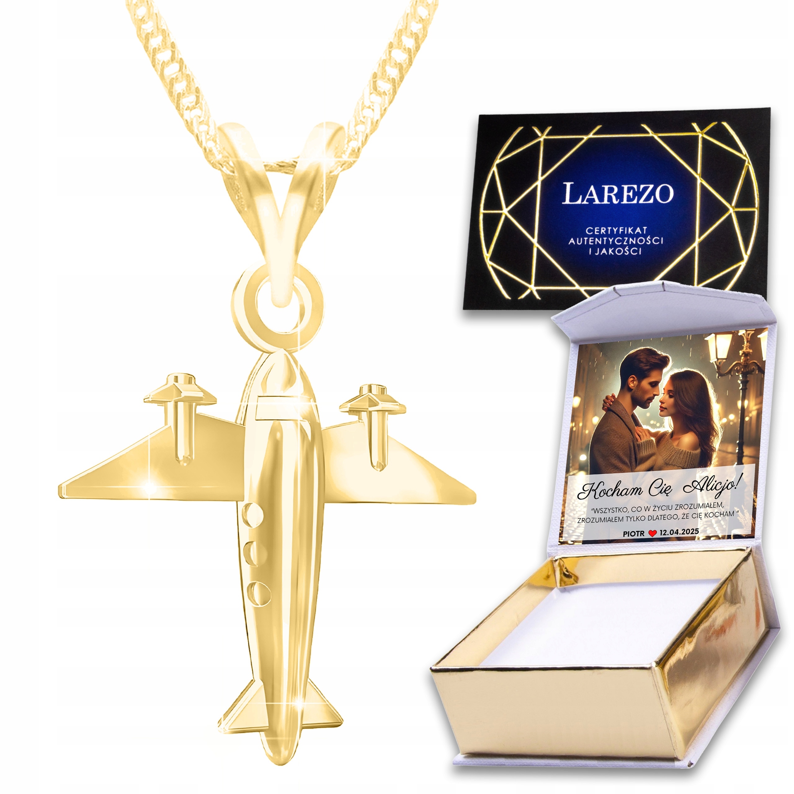 Zlatý náhrdelník s letadlem Závěsné letadlo Stříbro 925 Potisk