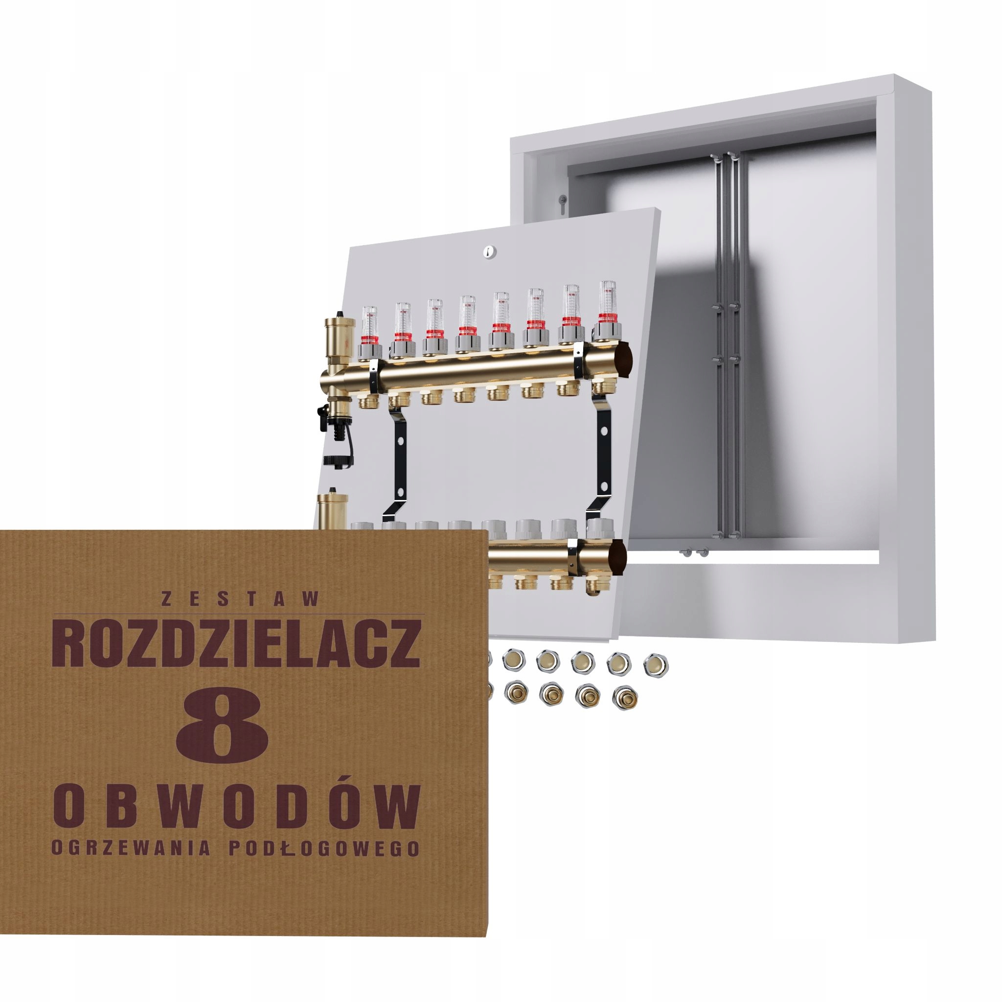 Rozdělovač pro podlahovou krytinu 8 podlahových topení, nástěnný box Pex