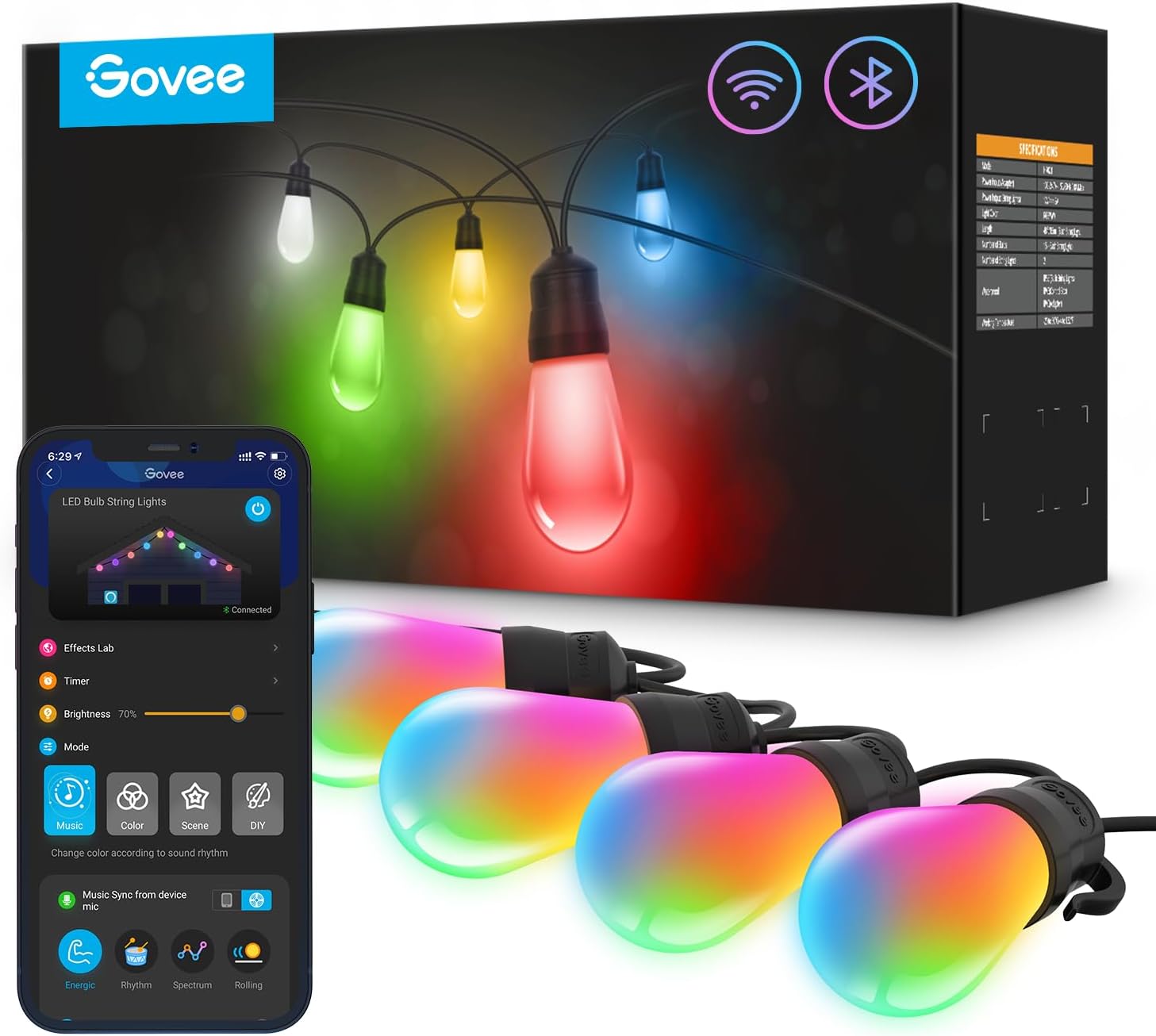 Led Girlanda Govee H7021 Inteligentné Osvetlenie Žiarovky Rgbic 30 M Smart