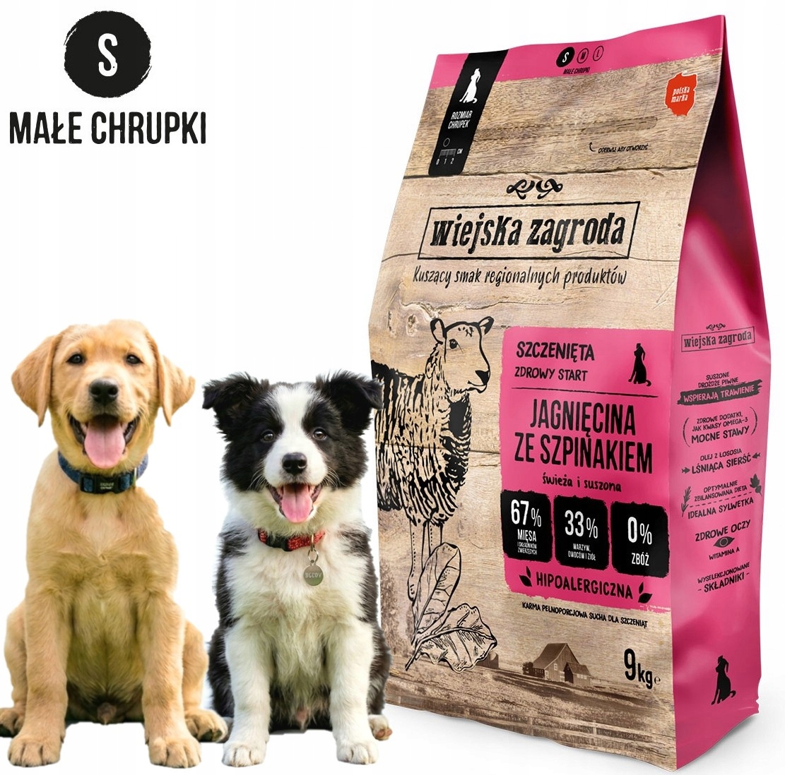 Wiejska Zagroda Karma Sucha dla Szczeniąt Jagnięcina ze Szpinakiem S 9kg