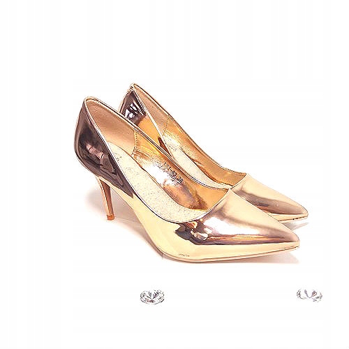 

Szpilki Champagne Lustrzane Szpic Czółenka L660