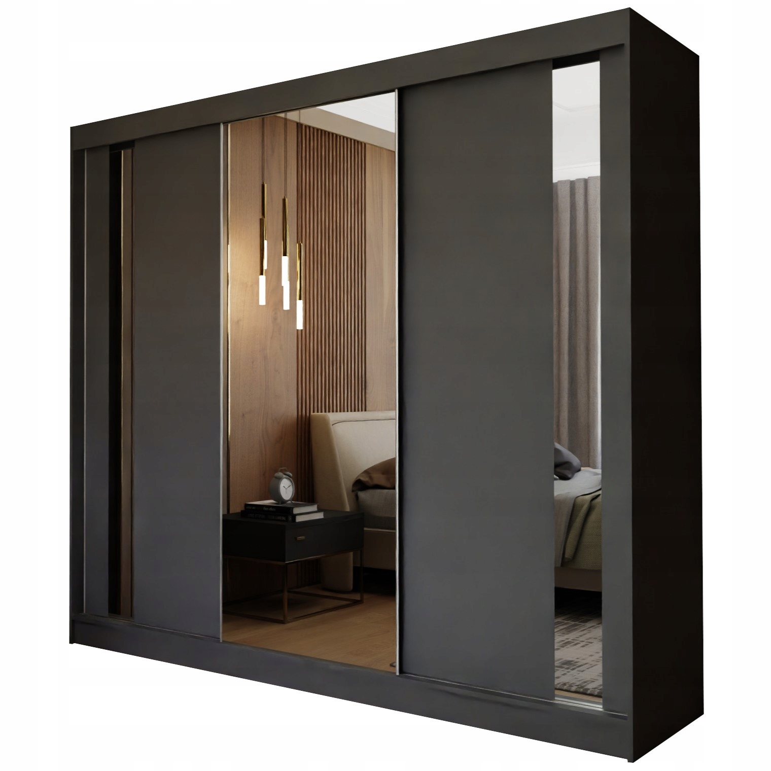 Skříň 240 cm se zrcadlem Skříň Třídveřová Šedá