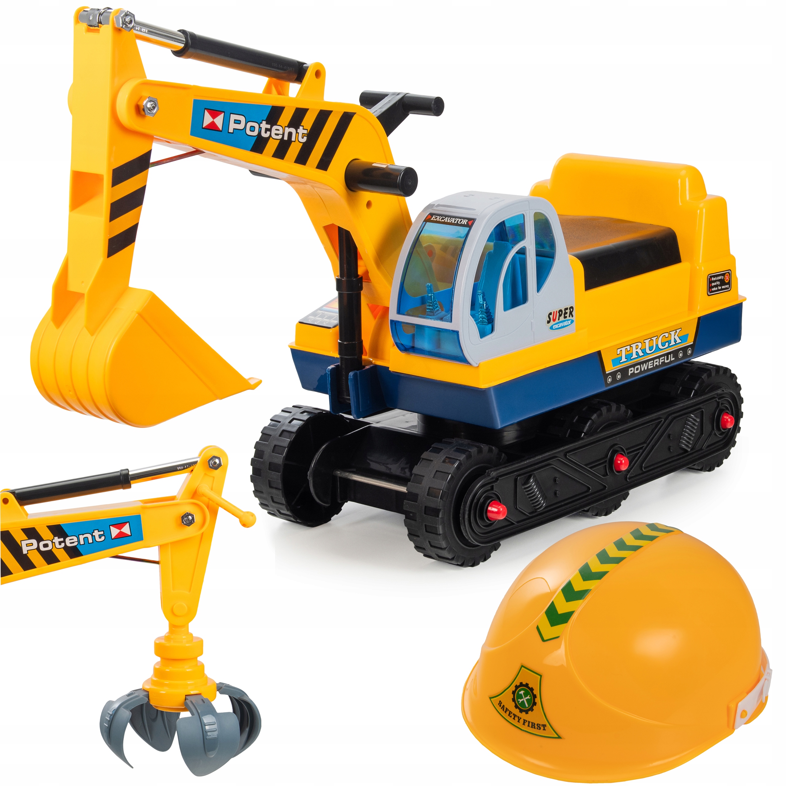 Jeździk Pchacz Chodzik Koparka 3W1 Autko Samochód Duży Dla Dzieci Kask