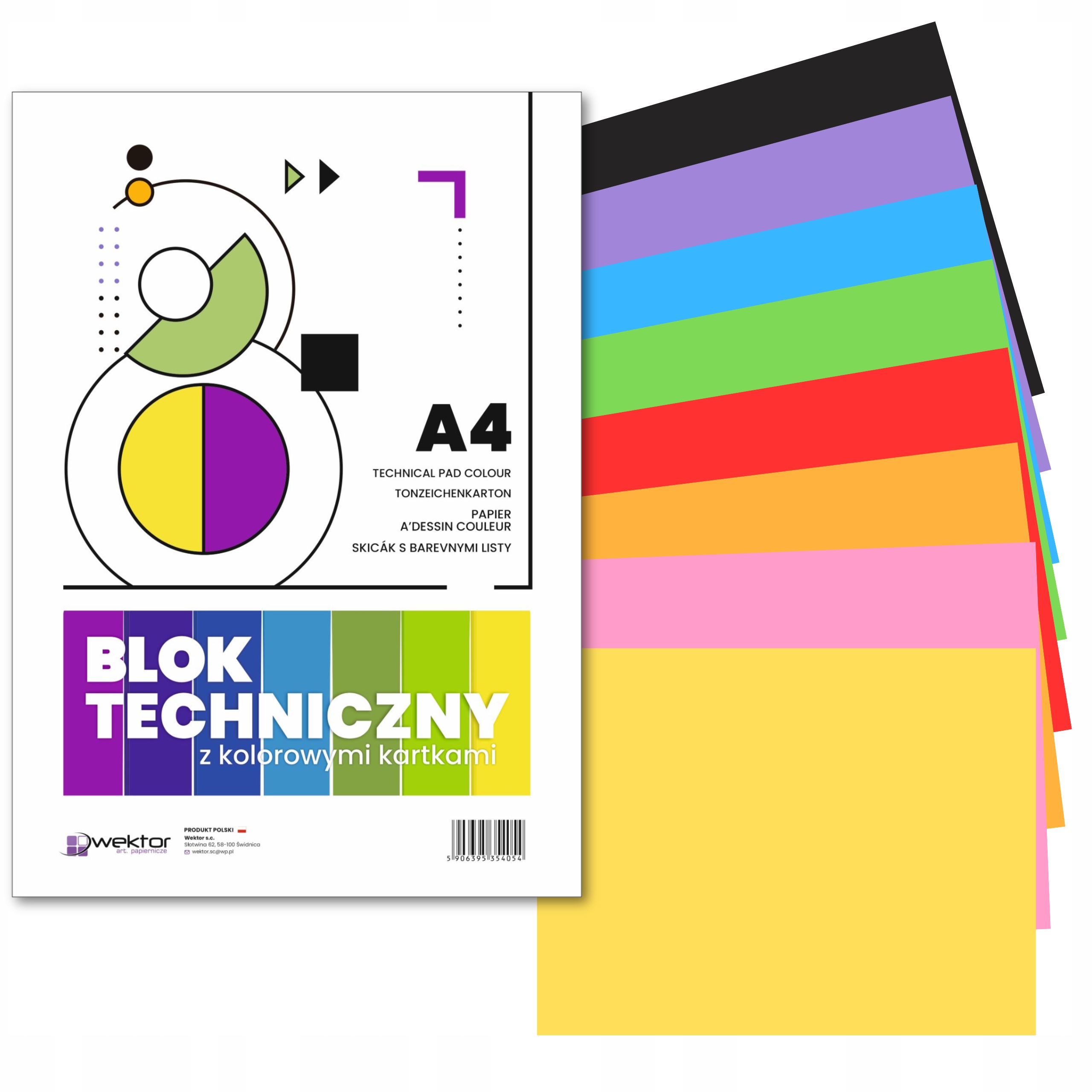 BLOK TECHNICZNY KOLOROWY A4 SZKOLNY 8 KARTEK 160g/m2 DO RYSOWANIA PAPIER