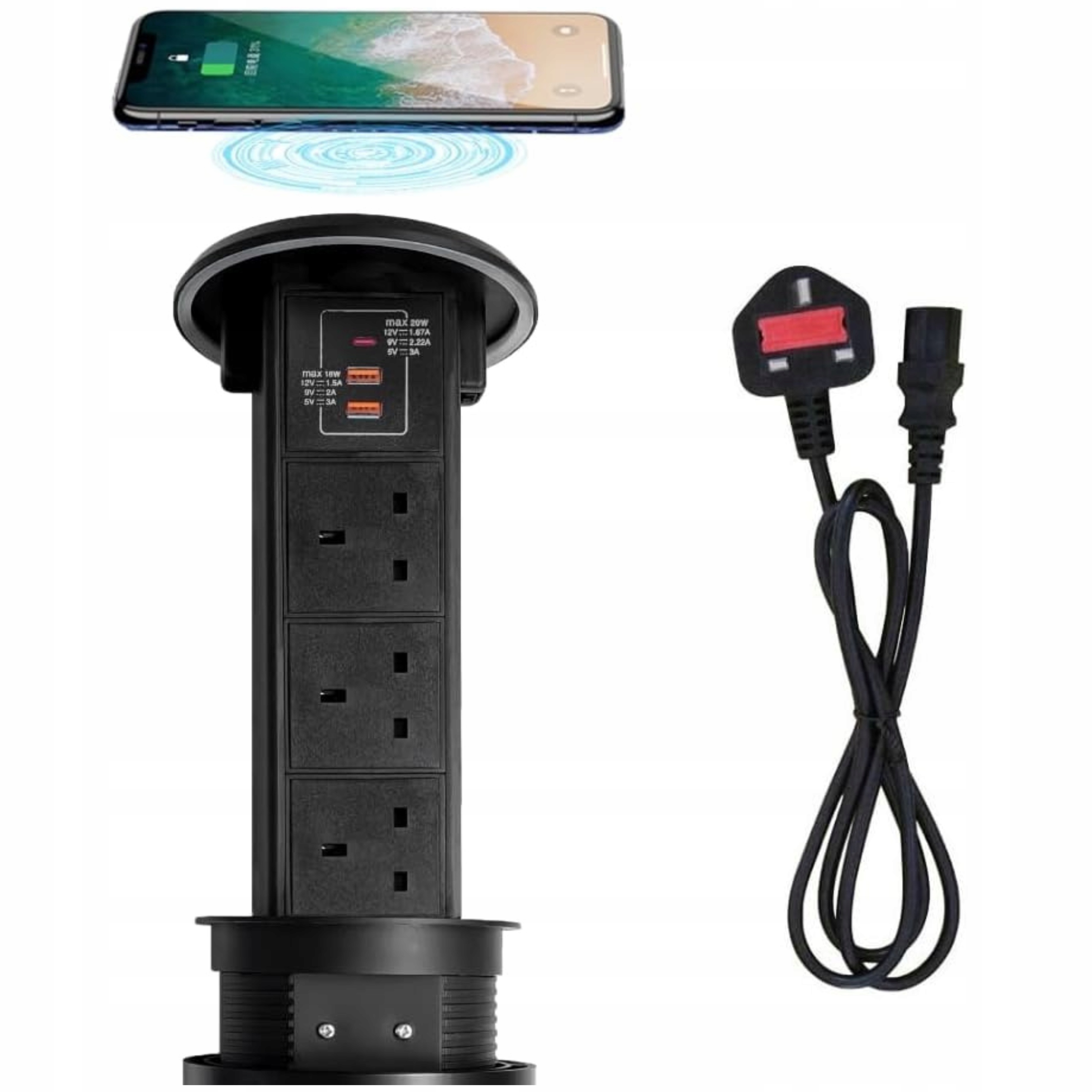 Zapuštěné vodotěsné vyskakovací zásuvky s 3 zásuvkami pro napájení Ac Usb C