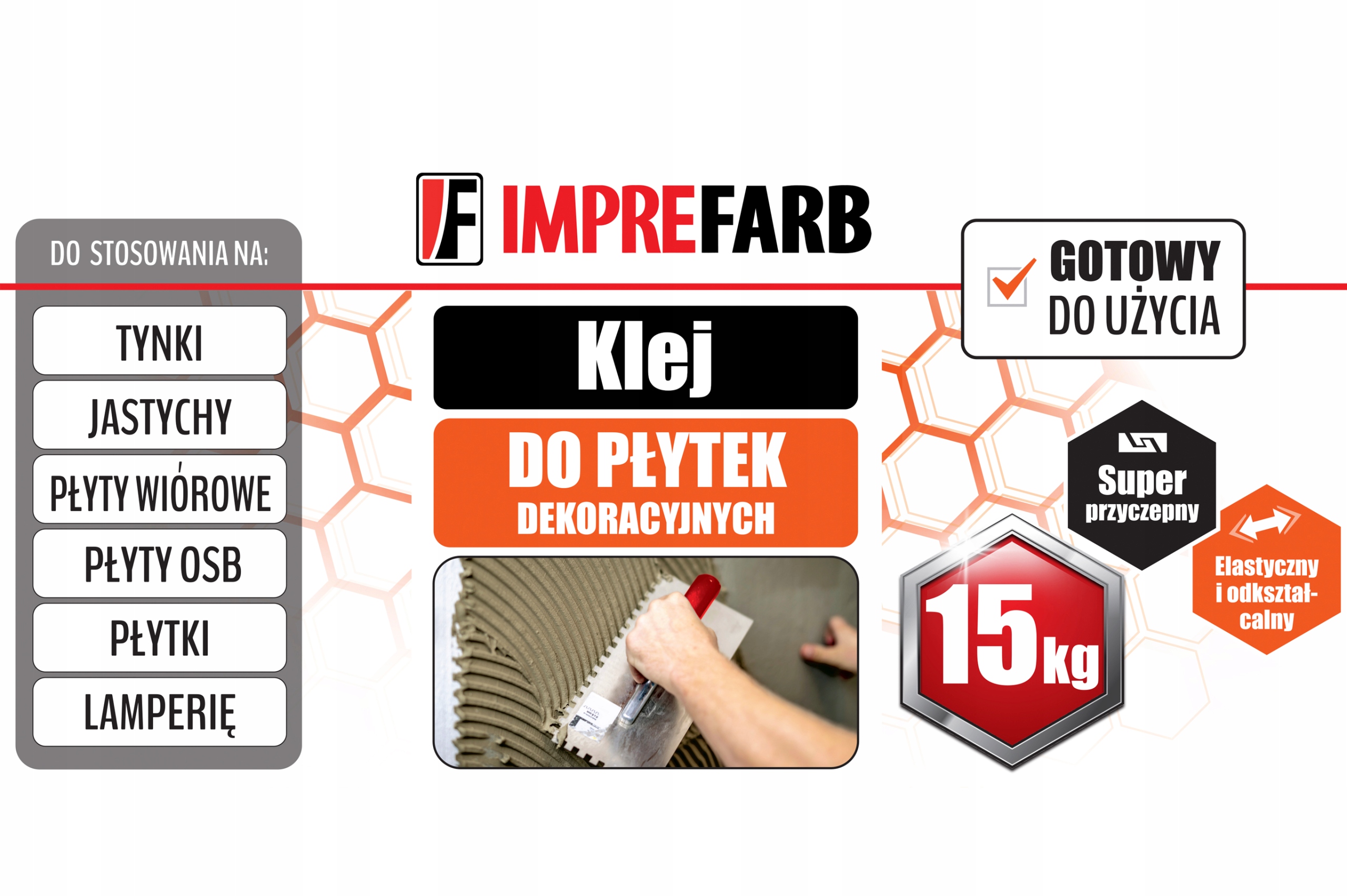 KLEJ DO PŁYTEK DEKORACYJNYCH GIPSOWYCH 15KG IMPREFARB Wielkość opakowania 15 kg