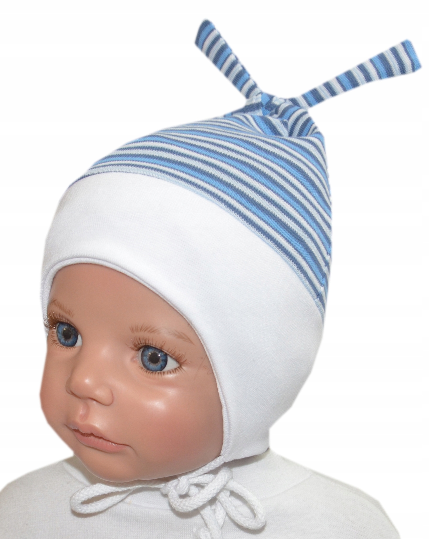 

czapka Jaś wcześniak noworodek biały nieb 26-34