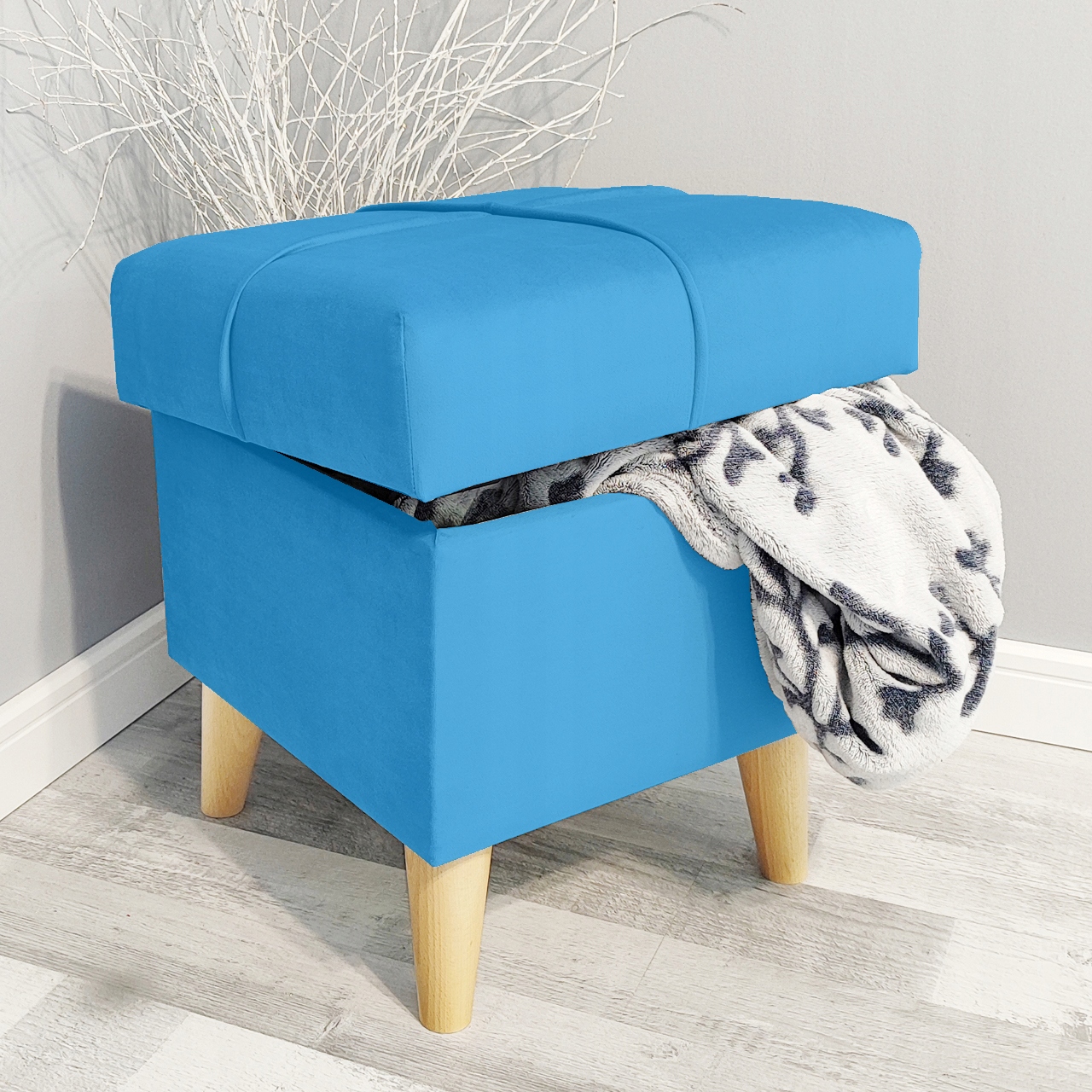 Taburet S Úložným Prostorem A Otevíracím Úložným Prostorem, Modrá, Magic Velvet