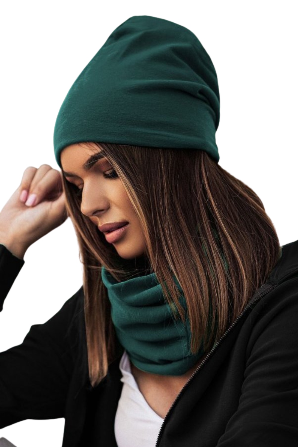 Komplet Z Bavlny Čepice A Nákrčník, Zelený