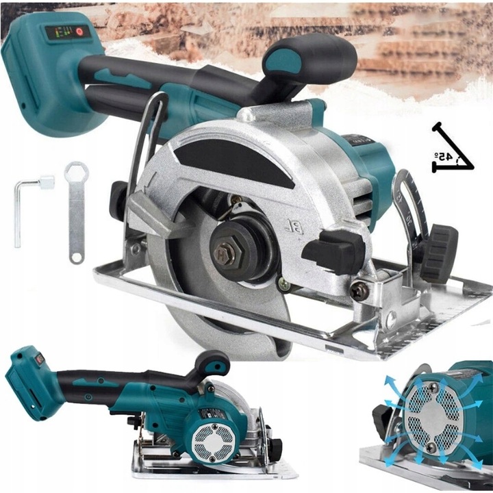 Akumulátorová Kotoučová Pila 21V 6300 Otáček, Regulace Úhlu Řezu