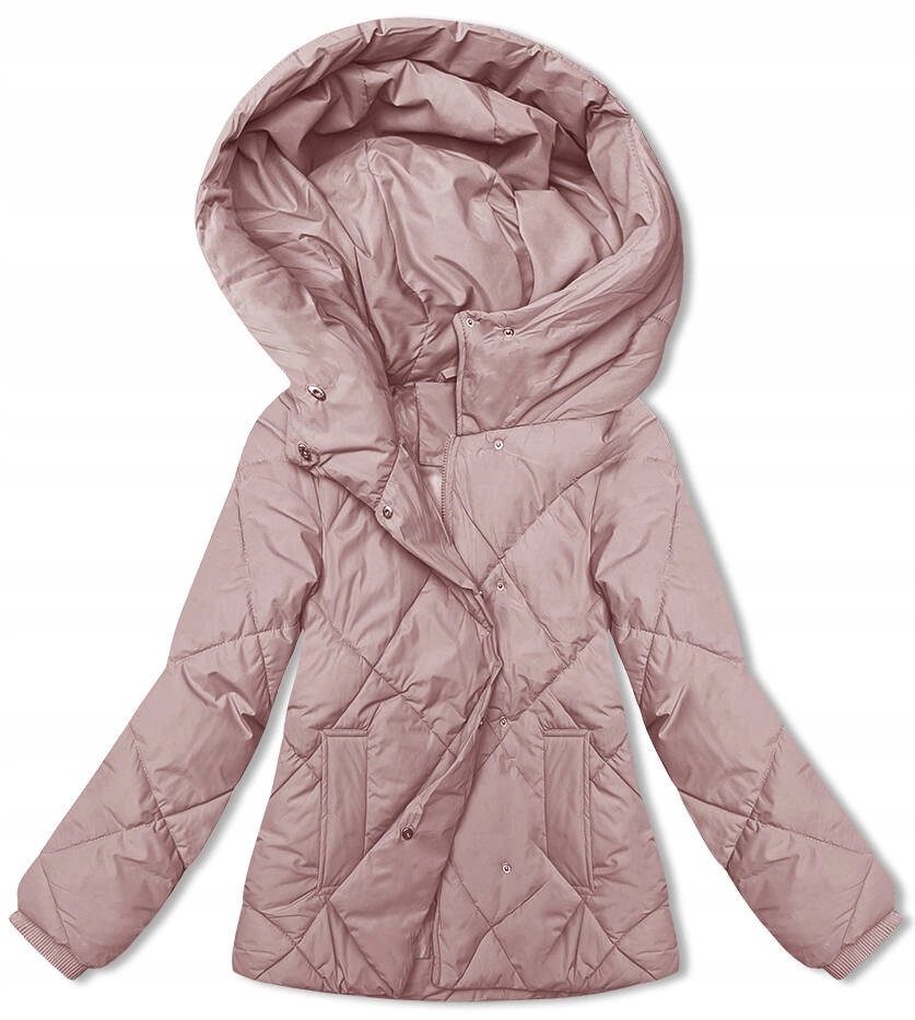 Luźna Kurtka Kaptur 5M3175 Róż S (36)