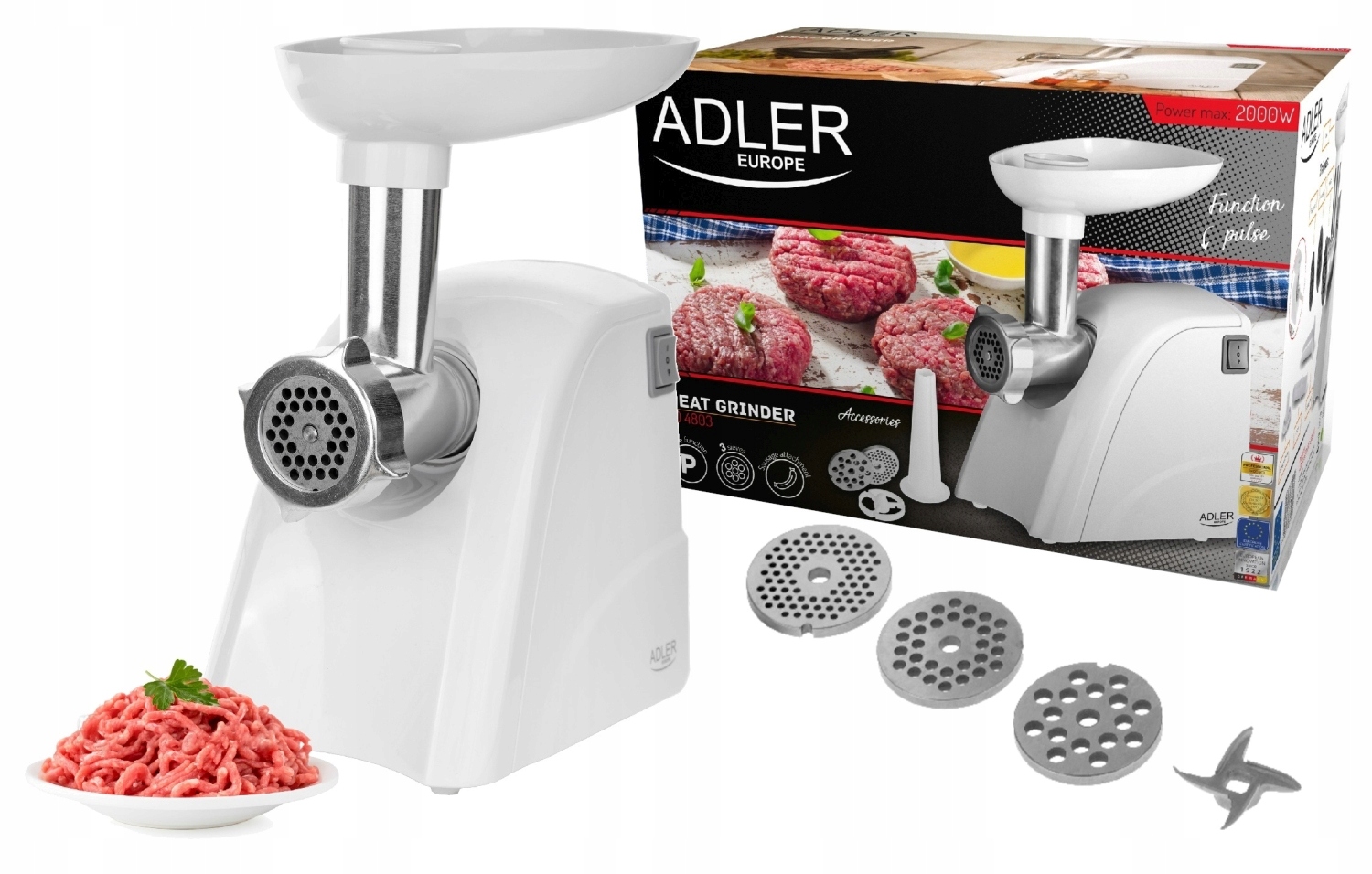 Elektrický Mlynček Na Mäso 2000W 3 Sitový Nástavec