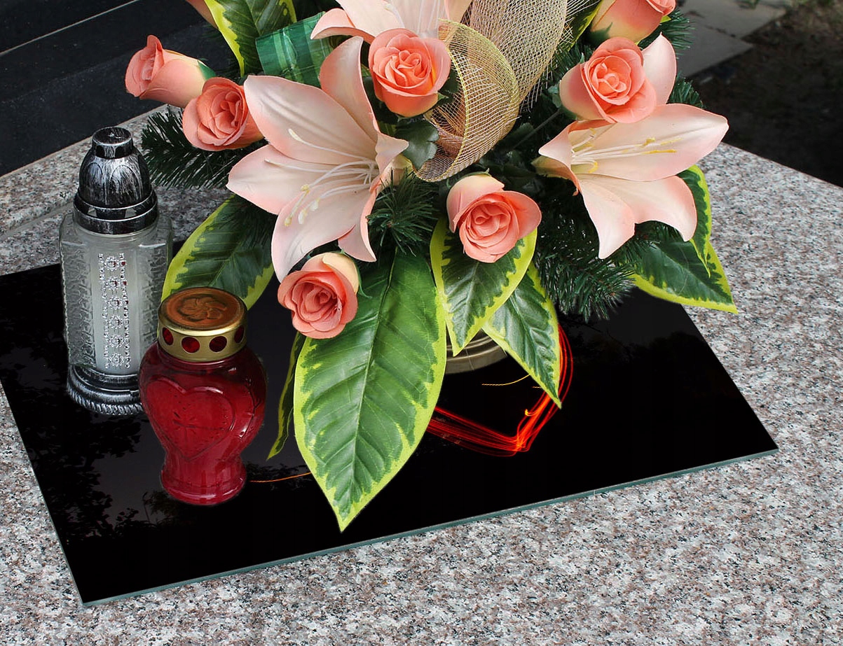 Podstawka szkło HARTOWANE pod ZNICZE na CMENTARZ wzór SERCE 52x40cm Motyw inny