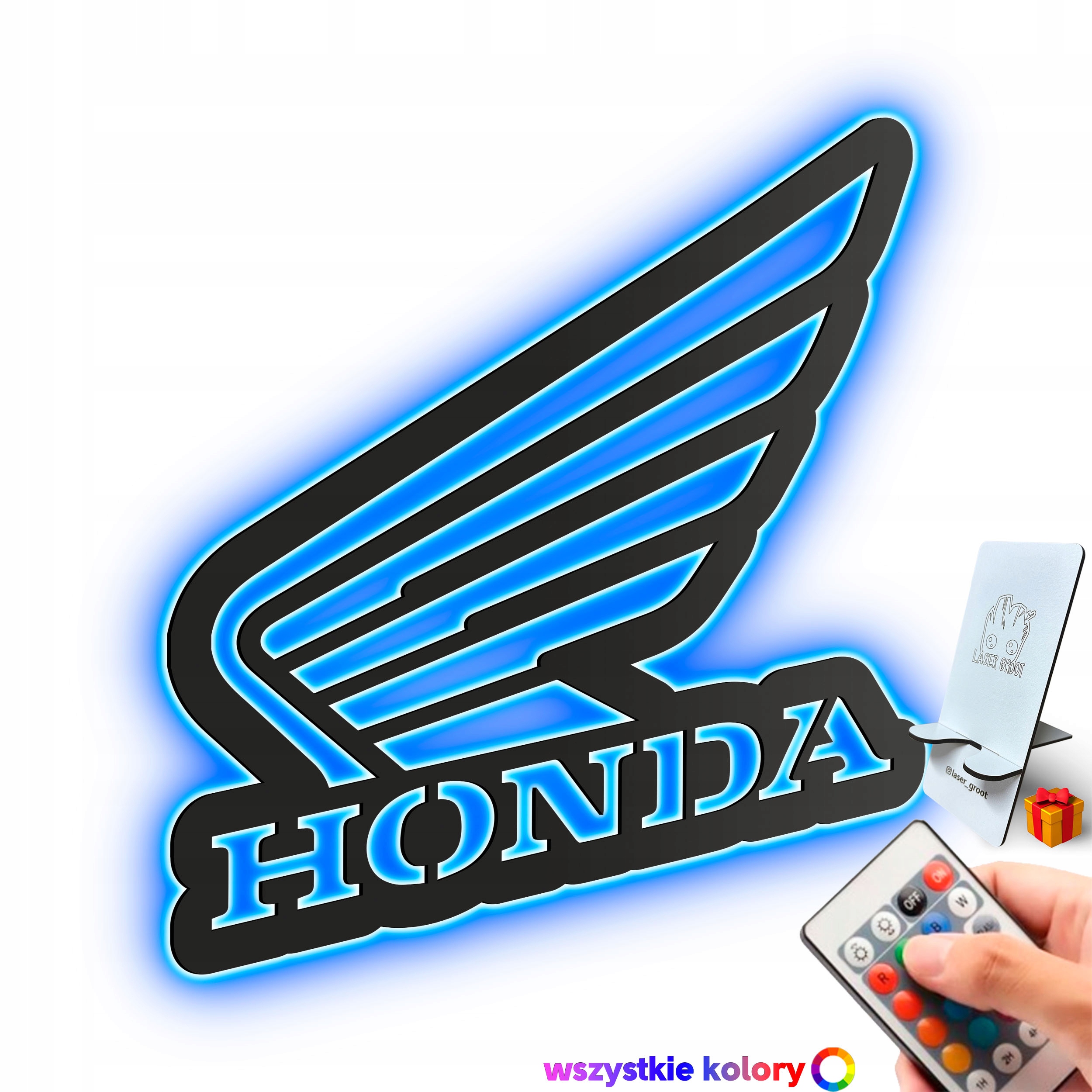 Dřevěný 3D obraz Logo Honda Nástěnná Dekorace Dárek Noční Lampa Led