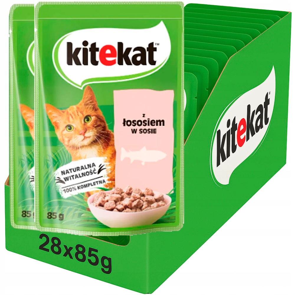 Levně Krmivo pro kočky Kitekat 28x85g kapsička s lososem v omáčce