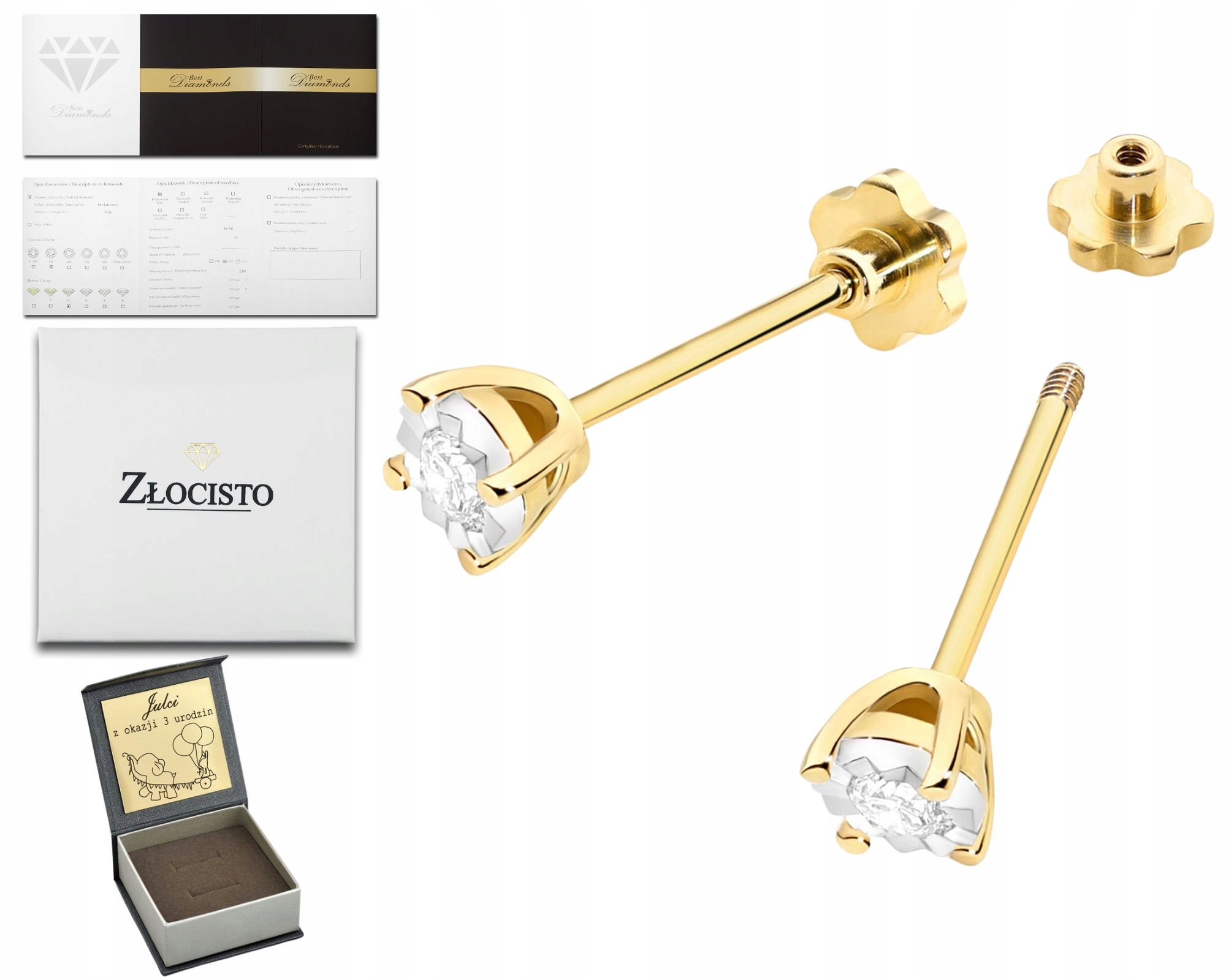 Náušnice Na Šroubovací Tyči Ze Zlata 585 S Brilianty A Diamanty