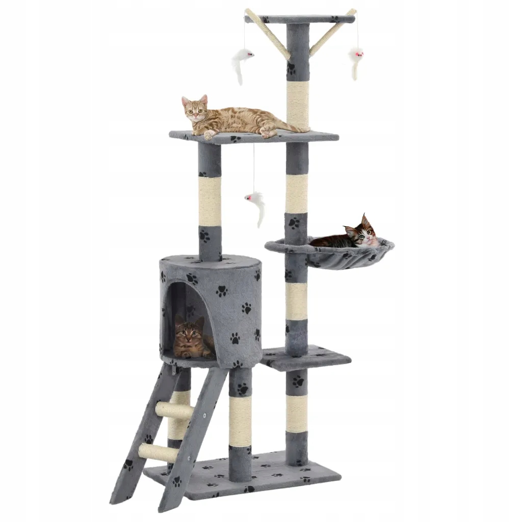vidaXL Škrabadlo se sisalovými sloupky, 138 cm, šedé s kočičími tlapkami