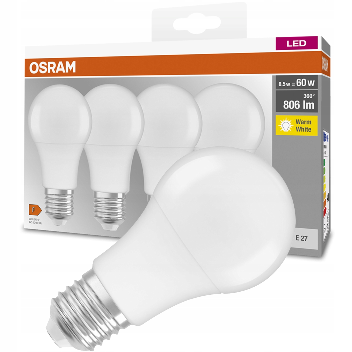 

Żarówka Led E27 8,5W 60W A60 2700K Osram 4PAK