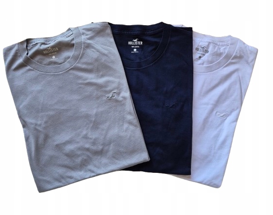 3x tričko Hollister M 3PAK Abercrombie bílá šedá námořnická modrá