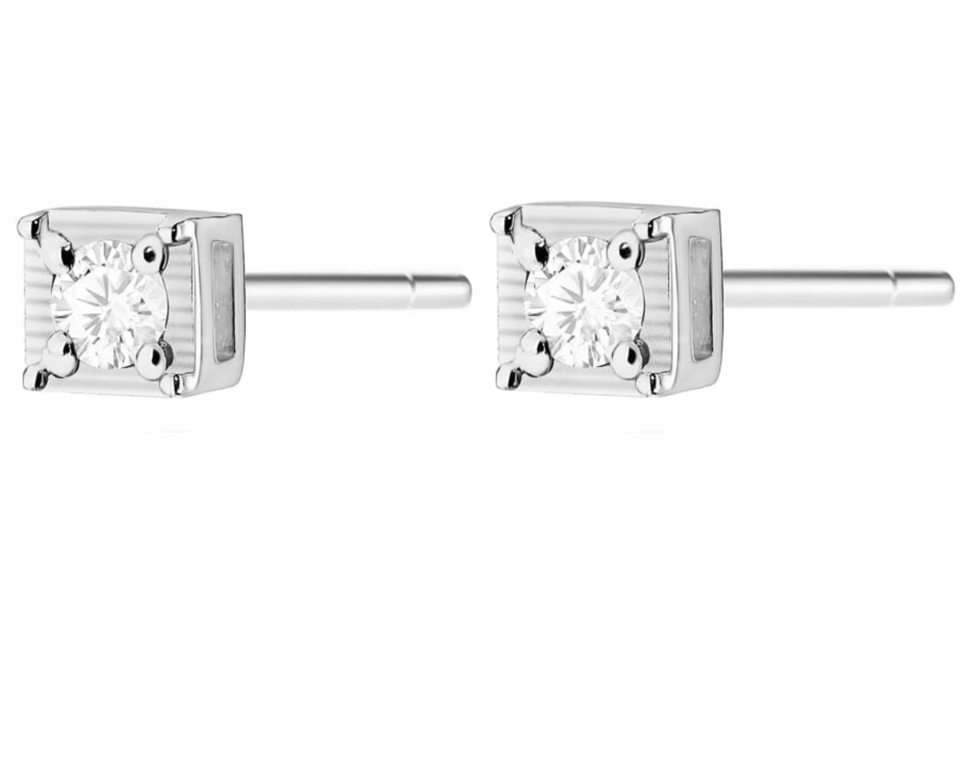 Bílé Zlato Náušnice Brilianty Diamanty Jemné Čtvercové Šroubky