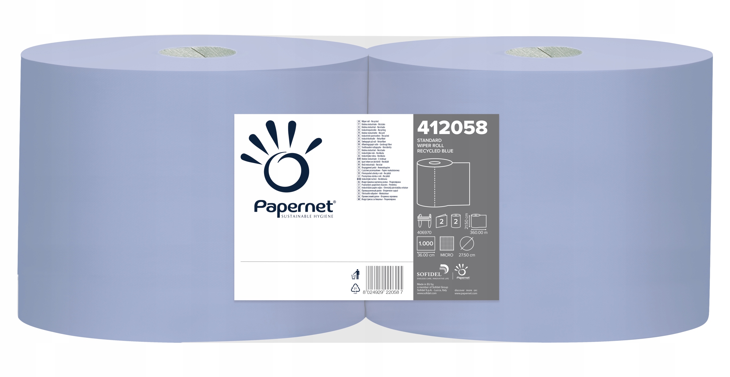 Čisticí Utěrka Papernet 412058 – 2 Rolle x 360 m, Vysoká savost, Ekonomický