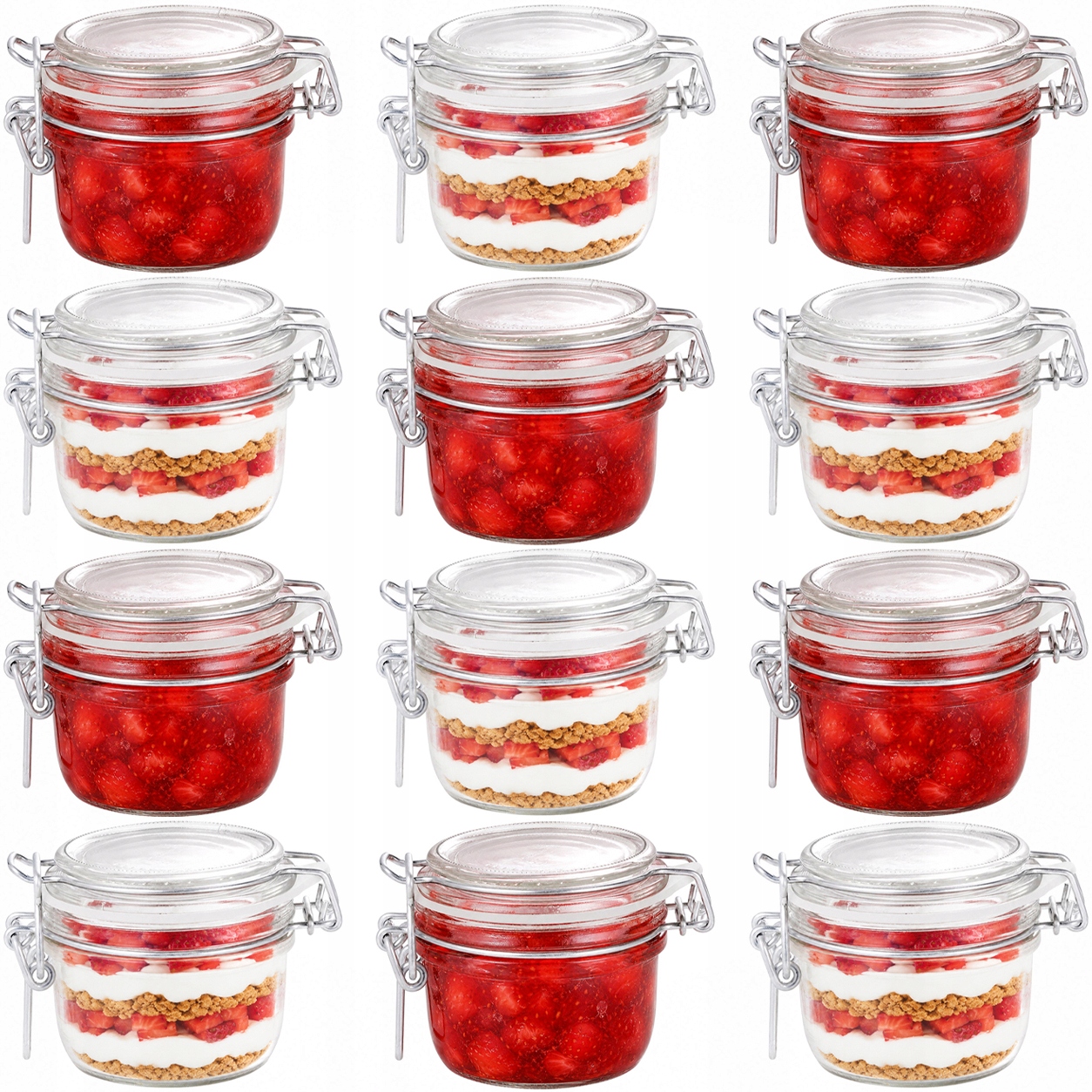 Sklenená hermetická sklenená nádoba so sponou s tesnením 125 ml Sada 12ks