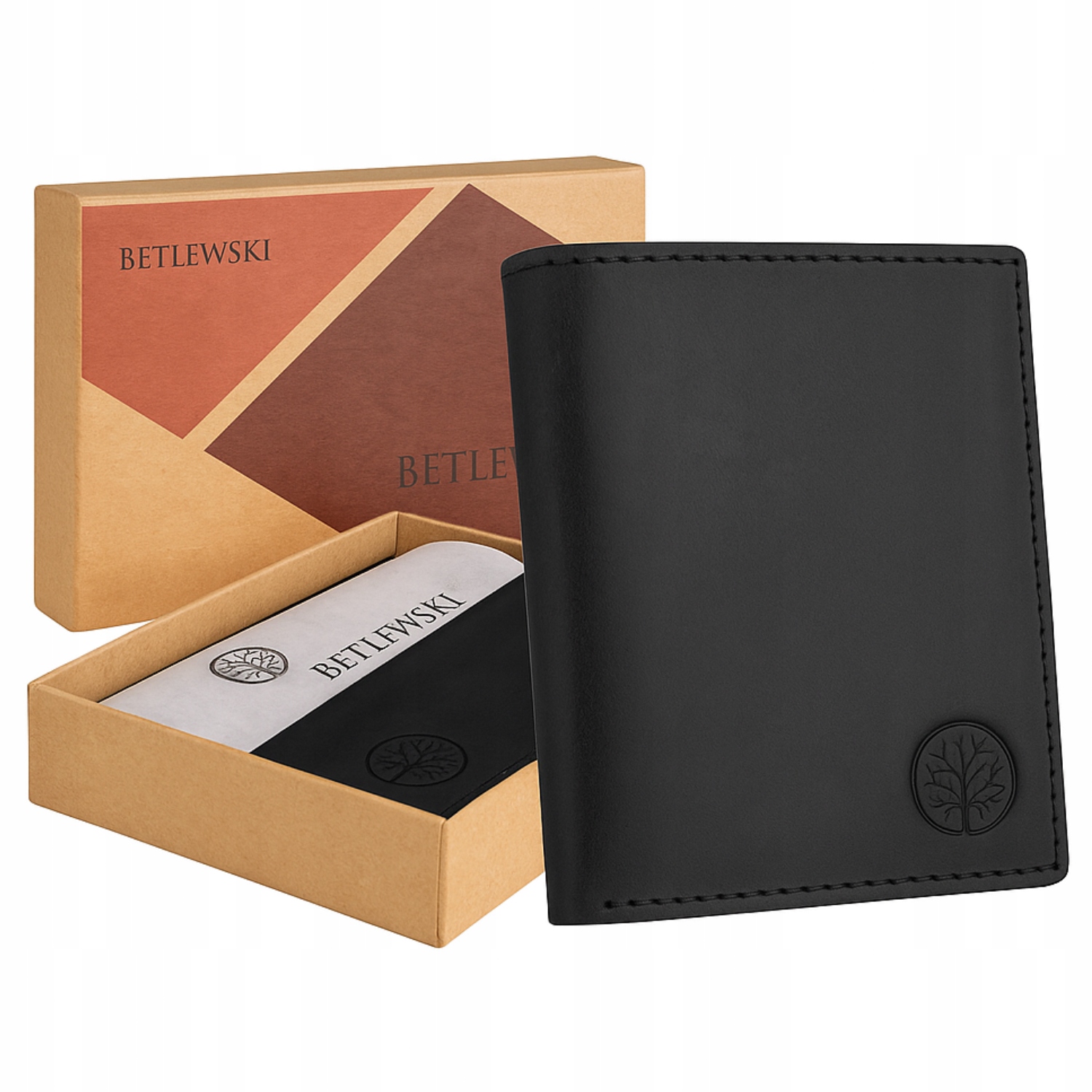 Pánská kožená peněženka Betlewski Černá Nubuk Přírodní kůže Velký Dárek