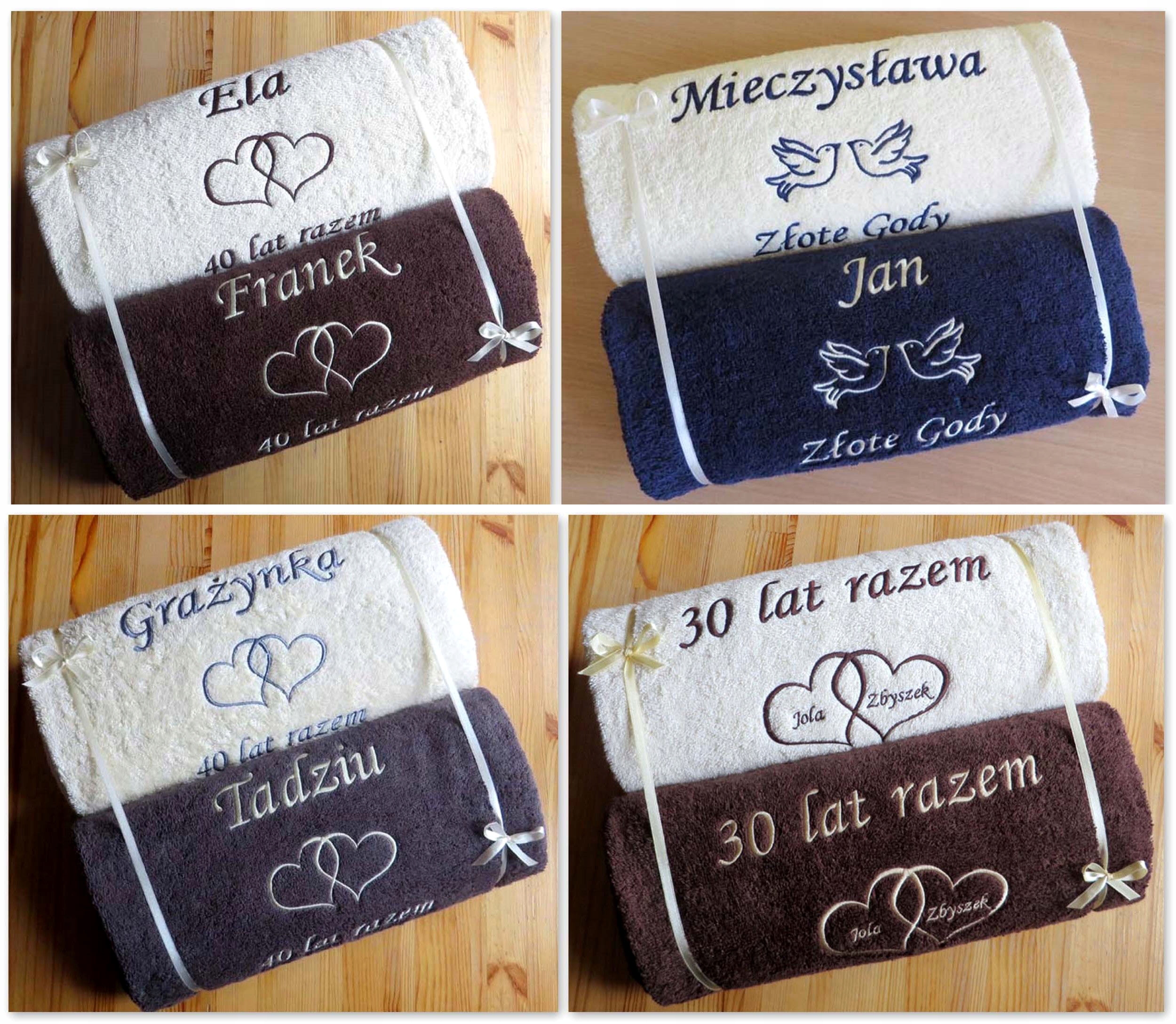 Prezent ROCZNICA ŚLUBU 25,30,40,50 ręczniki z HAFT Z dedykacją Tak