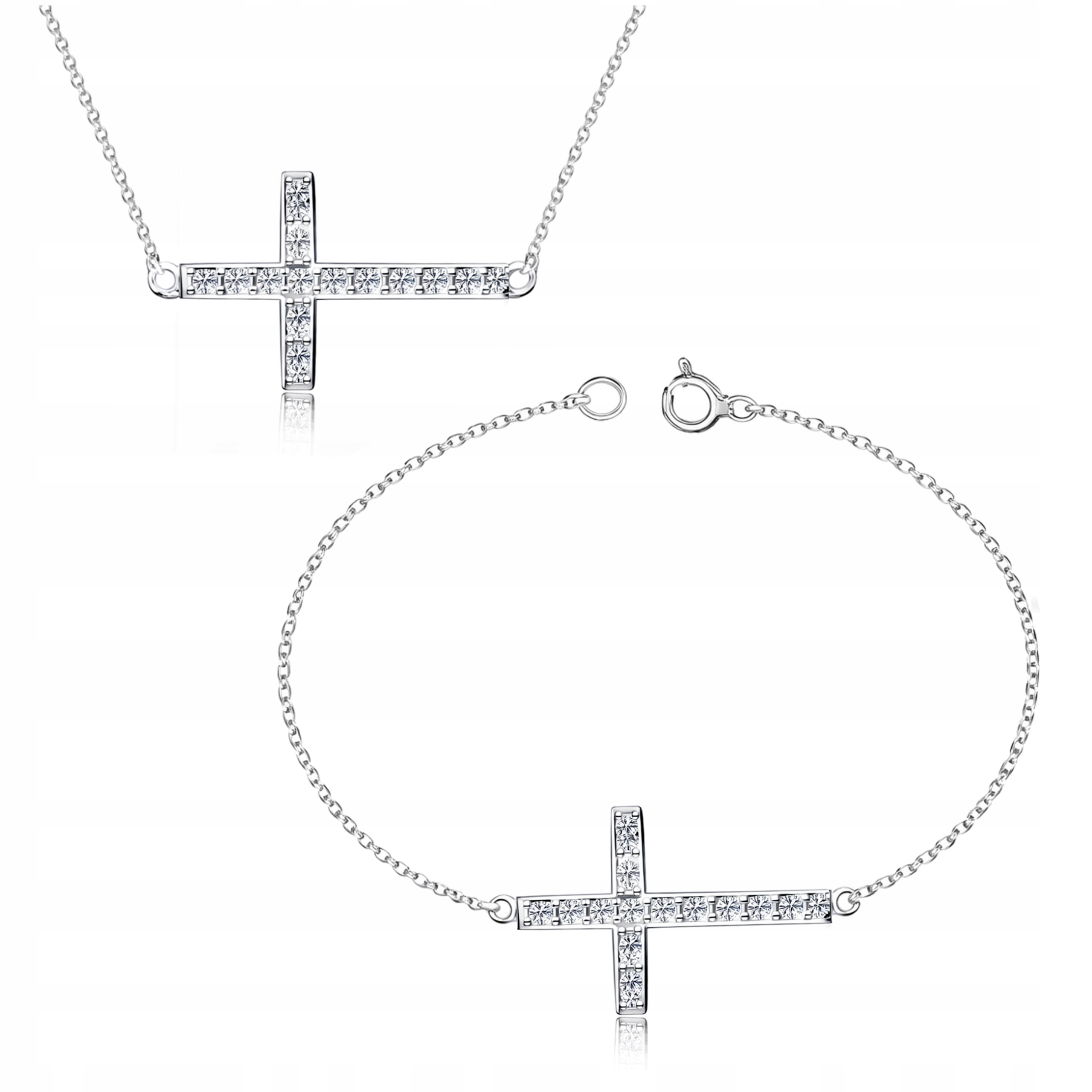 Sada stříbrných šperků Velký kříž se zirkony Křížek Stříbro 925