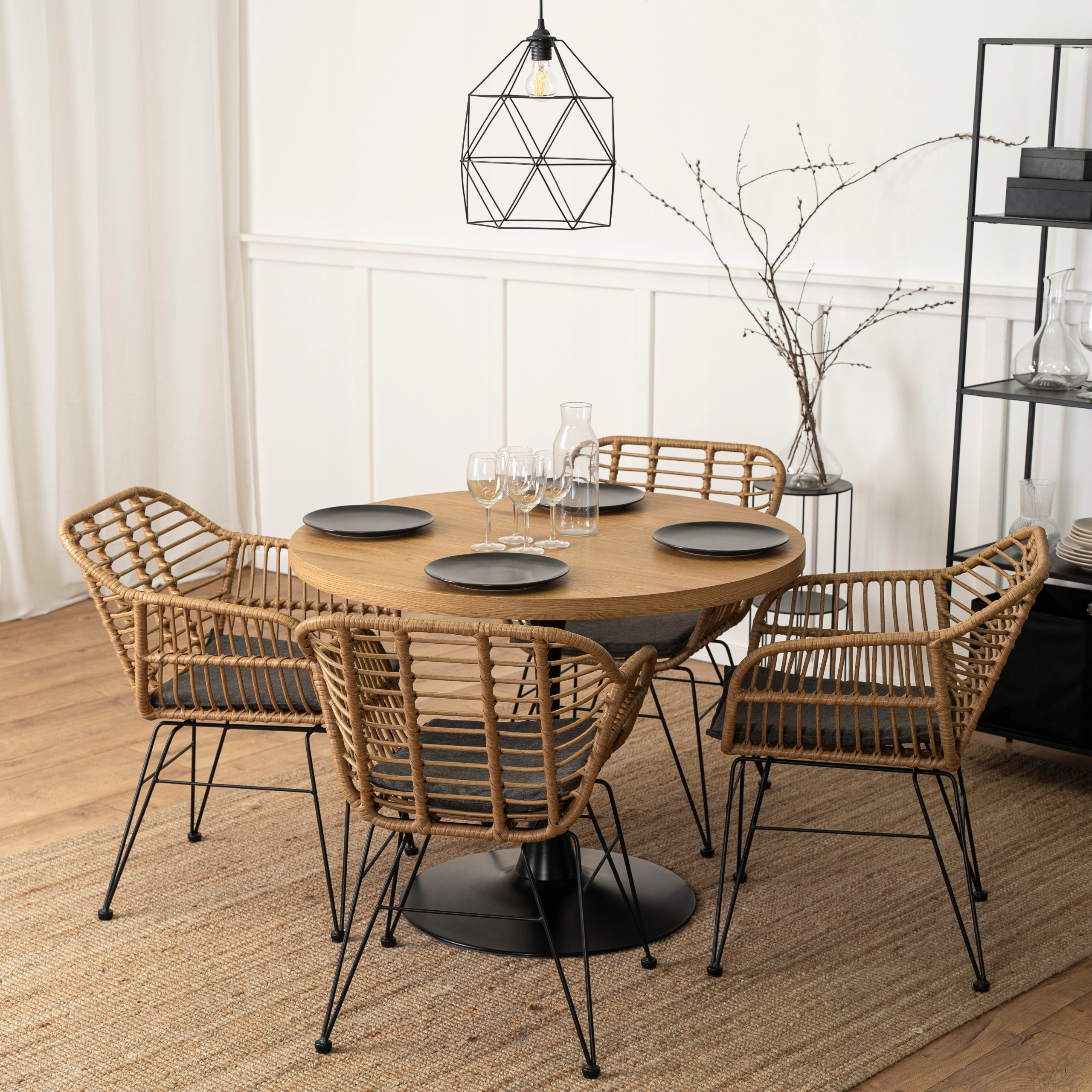 Krzesło Ogrodowe Rattanowe Skandynawskie Plecione Kuchni Jadalni MUSA Głębokość mebla 58 cm