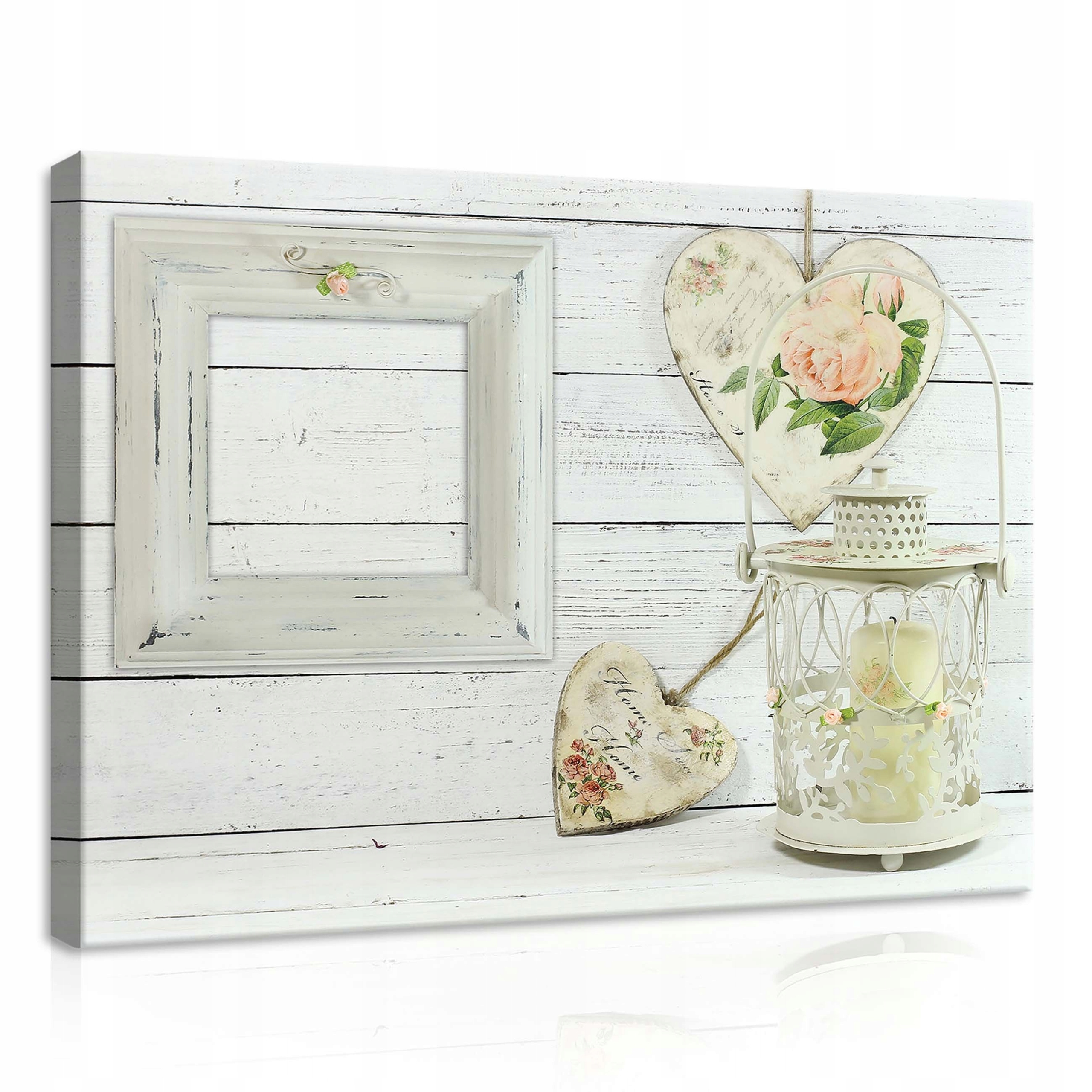 Obraz 70x50 Dvě srdce dekupáž růže lampion svíčka dřevo romantismus